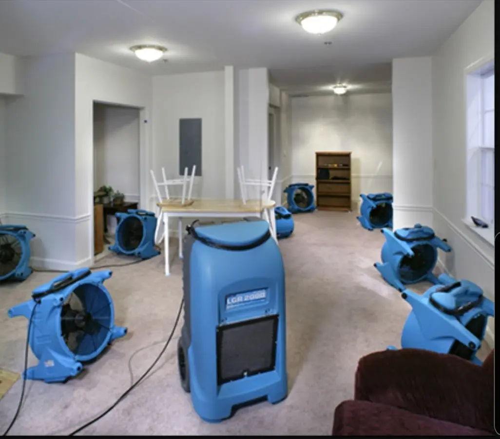 Air movers and dehumidifier setup for Water Extraction & Removal in Christiana